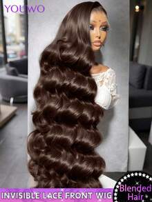 棕色 13x4 高清透明蕾丝前额假发，带婴儿发，波浪卷发，混纺真人发蕾丝前额编织假发，巴西原生发，适合女性，尺寸 8-34 英寸 - S4 - 查看 2