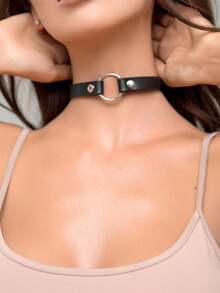 四件套/两件套/一件套朋克哥特风项链，女士内衣配饰，项链，人造革，可调节弹力带项圈 - 黑色 - 查看 3