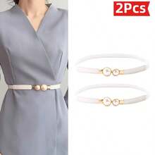 2/4Pcs Women's Thin Waist Belt Winter New Style Pearl Buckle Decor Minimalist Versatile Elastic Stretch Waist Cincher For Sweater Dress - Multicolor - View 18