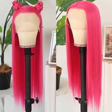 Purple Color Lace Front Wigs Pre Plucked Hairline Long Straight Wigs For Fashion Women Girls Party Daily Wear Glueless Dark Purple Lace Front Synthetic Wigs 13x4 Free Part Heat Resistant Fiber Hair 28 Inch 180% Density - 玫瑰紅 - 查看 4
