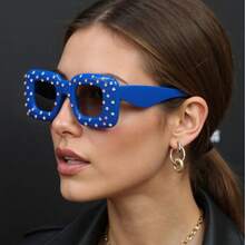 Women's Fashion Glasses - UV Protection With Blue Diamond Decoration, Exclusive Large Square Frame Design For Parties, Suitable For Everyday And Special Occasions - Fashion Accessory, Fun Design, Durable, Designer Style, A Must-Have For  Enthusiasts. - 黑色 - 查看 2