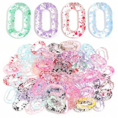 10 piezas/paquete Conectores de cadena ovalada con estrellas de acrílico, 31X20mm Accesorios de cadena de plástico de anillo abierto colorido para correa de bolso, Suministros DIY para collar y cadena de teléfono