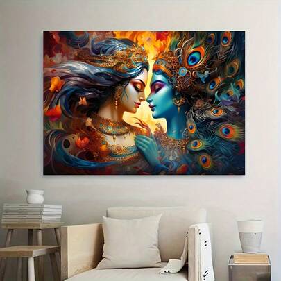 1pc Vibrant Sacred Couple Canvas Art Print - Frameless Modern Wall Decor, Filled With Spiritual Essence - Size 80 X 120 Cm, No Power Required, Suitable For Living Room And Bedroom Decoration, Unique Mythological Art Piece, High-Quality Printing, Durable And Long-Lasting, Easy To Hang