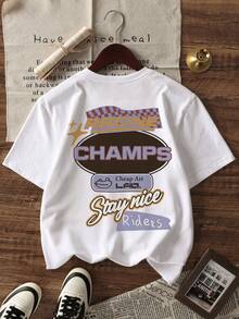 1件装男童休闲印花圆领短袖T恤，夏季学生服装 - 一款百搭T恤，为每个孩子带来欢乐和幸福！ - 白色 - 查看 3