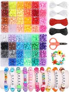 DIY Pony Bead Bracelet Kit, Rainbow Bead Friendship Bracelet Set, Letter Beads And Elastic String Bracelet Necklace Kit, Girls' Handmade Gift Set - Pony Beads - View 2