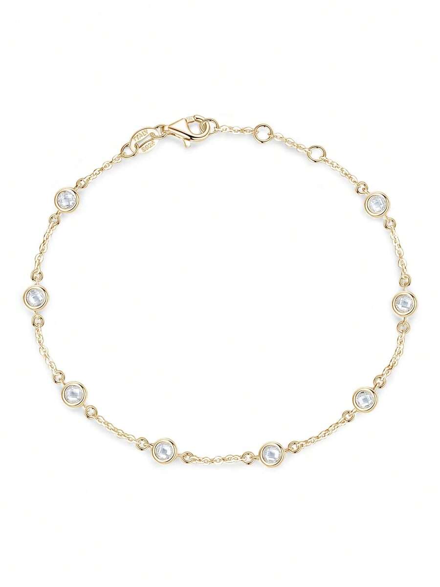 Kaletine Pulsera de plata de ley 925 con circonita, adecuada para uso diario