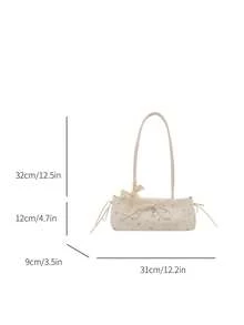 Nuevo bolso de moda con estampado completo, decoración de lazo de encaje, elegante bolso de hombro de metal de uso múltiple para mujeres, adecuado para compras, billetera, compras, mujeres jóvenes, estudiantes universitarios, recién casados, trabajadores de cuello blanco. Ideal para oficina, escuela, trabajo, transporte, actividades al aire libre, viajes, salidas y otras ocasiones. - Blanco - Ver 8