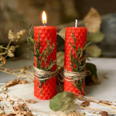 Set de regalo de 1/4 velas cilíndricas hechas a mano 100% de cera de abeja con textura de panal, adecuado para regalos y decoración del hogar, velas, Día de la Madre, Pascua, decoración de habitaciones, decoración del hogar, bodas, regalos, regalos para mujeres, decoración de dormitorios, cenas románticas, accesorios de boda, así como regalos de cumpleaños u ocasiones festivas, Día de San Valentín.