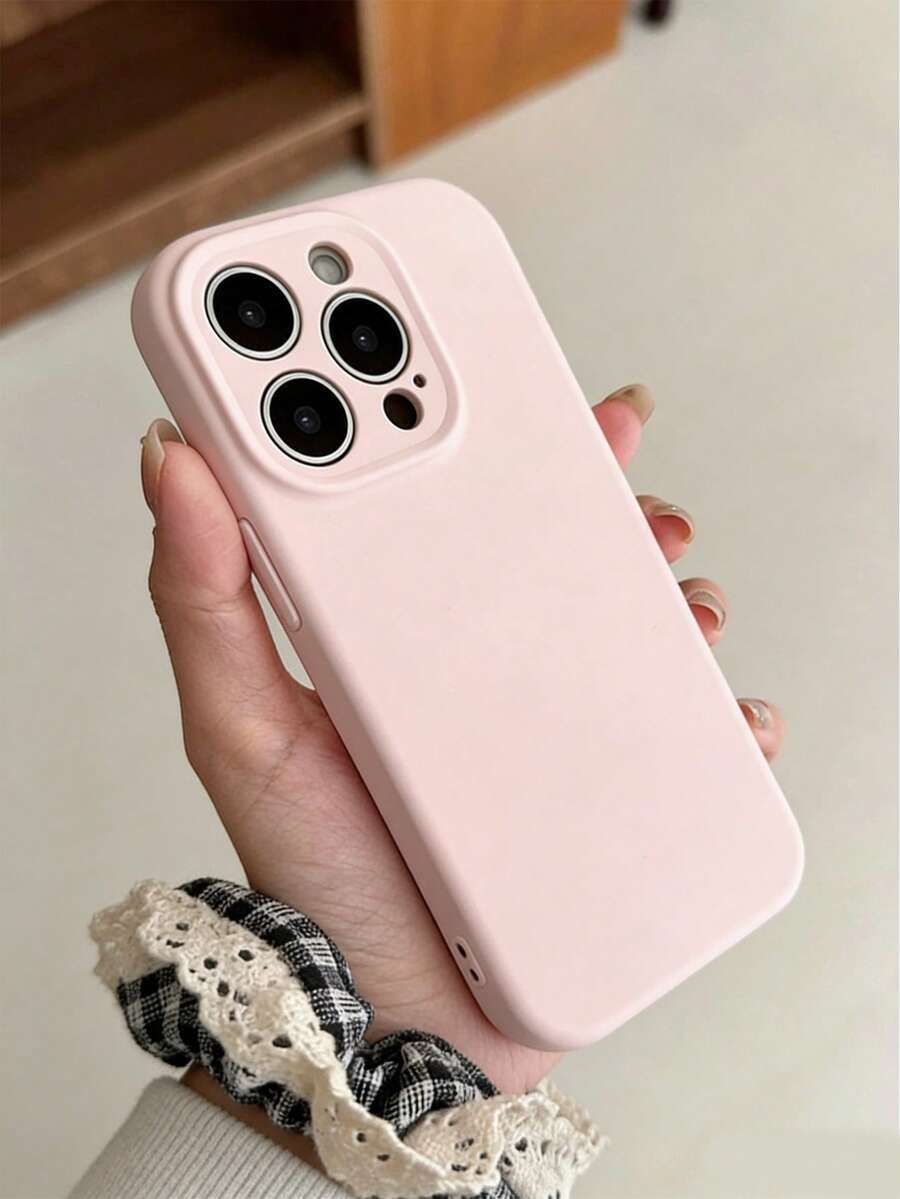 1pc Solid Color Silicone Lens Protection Phone Case Compatible With IPhone 17/17Pro/17ProMax/17Air, Holiday Gift, Compatible With IPhone 17 ProMax, 13, 15, 16, Cute Shock-Resistant Phone Case, Candy Color Full Coverage Protective Cover Compatible With IPhone 16 15 14 13 12 ProMax 11 - Dusty Pink - View 1
