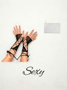 Y2K美学蕾丝交叉袖套 - 性感透视网纱复古露指手套 - 千禧年JK风格角色扮演配饰 - 夏季甜美街头服饰（全球） - 白色 - 查看 18