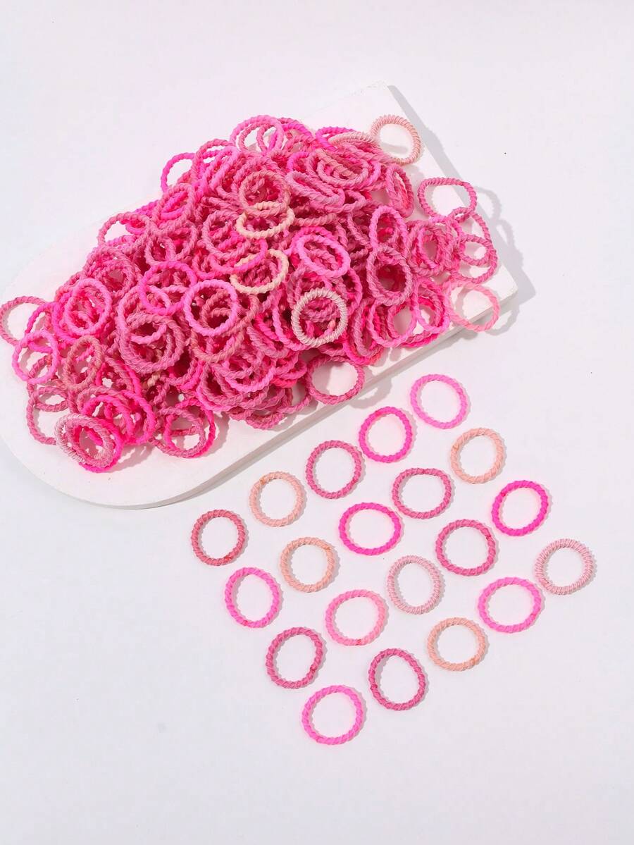 100pcs/Pack Random Color Children's Ribbed Hair Ties - Pink - View 1