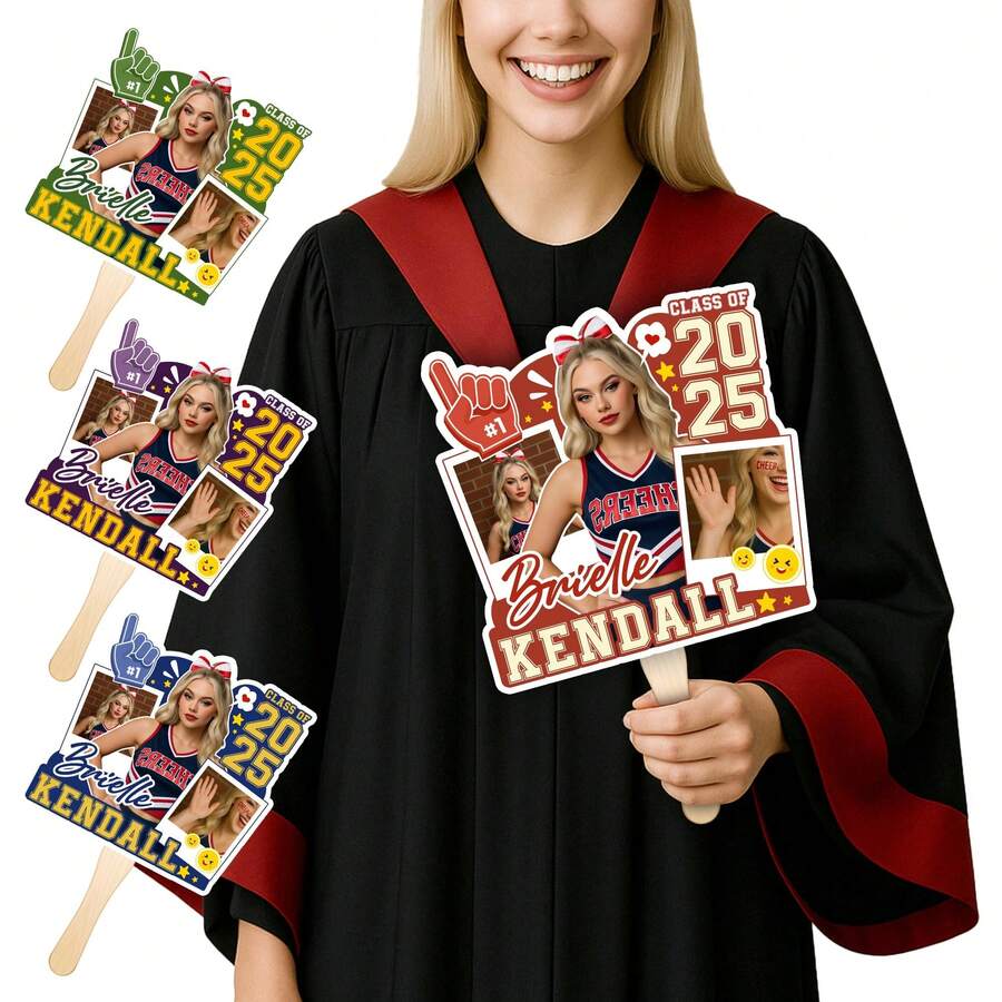 1pc/3pcs/6pcs Personalized Face Fan With Wooden Handle Custom Photo Head Fan Cheerleading 2026 Graduation  Birthday Party Favors Creative Celebration Prop - Color 1 - View 1