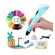 Bolígrafo de impresión 3D, suministros de pintura 3D de grafiti DIY, retracción de un solo botón ajustable a 3 velocidades, adecuado para niños y niñas de 6 a 12 años, regalo de cumpleaños creativo (incluye Fflamento Pla De 12 Colores) - Azul - Ver 1