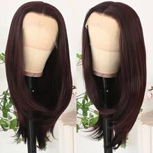 13x4 Layered Brown Wigs Light Brown Lace Front Wigs HD Lace Frontal Wigs Short Curly Lace Front Wig Pre Plucked Glueless Layered Wig Breathable Cap Easy Install Wig Free Part Heat Resistant Fiber Wig For Women Girls Halloween Christmas Party Vacation Daily Used 22 Inch - 酒紅色 - 查看 4