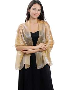 1PC Fashion Elegant Vacation Style Blue Shimmer Evening Dress Party Bridal Cloud Shoulder Suitable For Women's Daily Vacation And Evening Dress Matching 200*68cm/78*26.5in - Multicolor - View 10