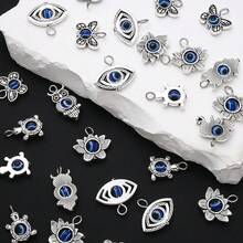 10pcs 24x11mm Blue Evil Eye Handmade Pendant, Alloy Owl Elephant Butterfly Turtle Flower Shaped Pendant, Suitable For Fashion Jewelry Making Necklace Bracelet Earring DIY Accessories - Random Style - View 6