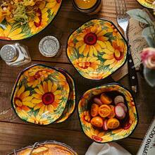 2/4Pcs Sunflower Pattern Ceramic Seasoning Dishes, Square Design Dipping Bowls For Sauce, Soy Sauce, Sushi, Kitchen & Restaurant Supplies - Multicolor - View 5