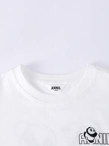 Annil Camiseta infantil de manga curta com gola redonda, suéter de tricô para crianças de tamanho médio e grande, blusa casual versátil. - white - Ver 4