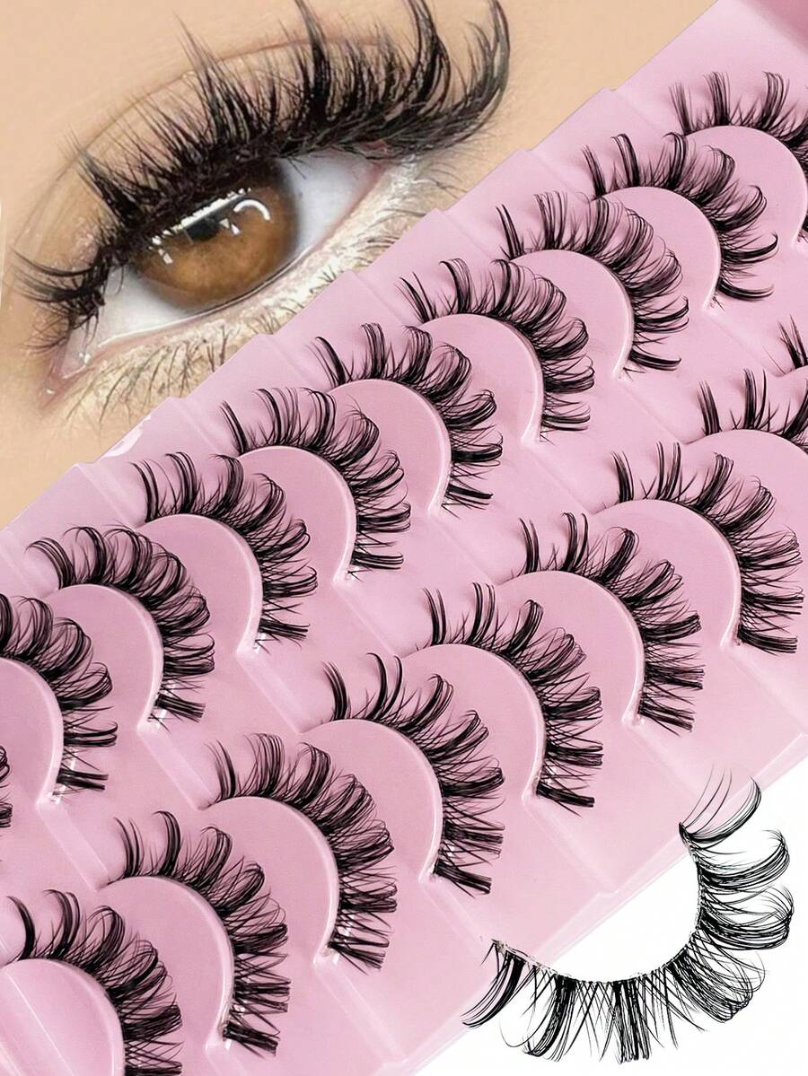 10 Pairs Manga Lashes Faux Mink Eyelashes Natural Full False Eyelashes Volumized Cat Eye Lashes Cosplay Travel Essentials Makeup