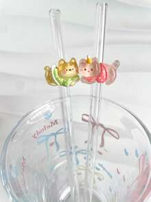 Bộ 5 ống hút thủy tinh hình động vật dễ thương dài 20cm, kèm cọ vệ sinh, hình mèo và chó, chịu nhiệt, có thể tái sử dụng, thích hợp cho sinh tố, cà phê đá, trà, quà tặng tiệc tùng, đồ uống mùa hè. - Xem 9