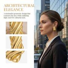 纹理金色褶皱耳钉，简约粗犷的个性饰品 - 金黃色 - 查看 9