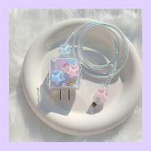5pcs Macaron Pink & Blue Star 20W US Plug Charger Protective Cover, Compatible With 12PRO/13/14/15/16/17PROMAX, Anti-Break Cable Protector - Multicolor - View 4