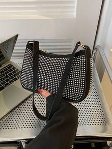 Fashionable Rhinestone Studded Shiny Women's Underarm Bag, New Minimalist Elegant One Shoulder Handbag - Silver - View 5