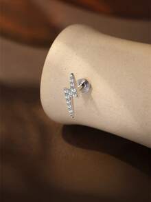 EleRunis 1PC 0.1ct Moissanite Diamond 925 Sterling Silver Lightning 18K Gold Plated Flat Back Cartilage Helix Threaded Piercing Fine Jewelry For Daily Wear Wedding Party Engagement Anniversary Valentine's Day - Silver - View 5