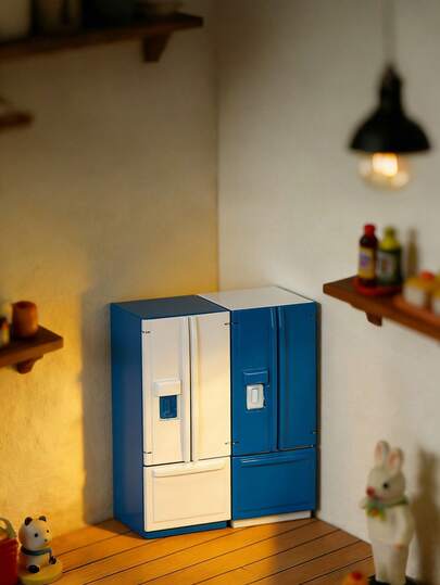 1件迷你双门冰箱，豪华迷你厨房装饰，微型展示模型，书架、办公桌、家居装饰微型工艺品，多种颜色可选，创意迷你家具和装饰品，紧凑型多功能迷你冰箱，展示柜摆件，摄影道具