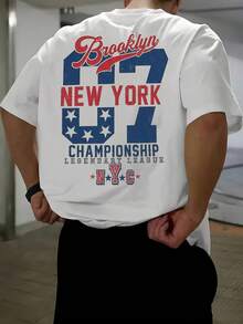 1pc Men's Fashionable Printed Loose Fit Short Sleeve T-Shirt | Exquisite Design | Summer Essential | Easy To Match, Showcase Your Style - White - View 1