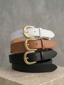 Women's Belt Set With GABI Gold Metallic Buckle In Minimalist Faux Leather - 3 Piece Kit - View 1
