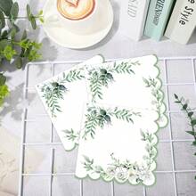 20/40/60pcs Eucalyptus Lace Theme Disposable Paper Napkins, 2-Ply Elegant Green Plant White Flower Paper Napkins - Watercolor Eucalyptus Leaf Cocktail Dinner Napkins With Scalloped Edge, Neutral Sage Green Napkins Suitable For Spring Brunch, Wedding Party And Baby Shower Supplies, Size 13*13 Inches - Multicolor - View 3