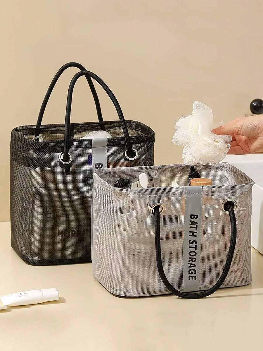 大容量便携式旅行洗漱收纳篮，网状手持沥水篮，可折叠健身沐浴袋 - 查看 1