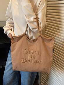 2026 Nuevo bolso de mano para mujer, diseño de nicho de gran capacidad para ir al trabajo, bolso de hombro casual y versátil de estilo minimalista y de moda, tela de nailon cómoda con diseño de color block, correas de hombro duales cómodas, diseño de apertura superior, capacidad espaciosa, de moda en línea - Caqui - Ver 4