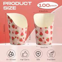 Honeydak - Juego de 100 tazas desechables de fresa y papas fritas de 14 onzas para embutidos para llevar con papel de fresa para verano boda cumpleaños fiesta decoración de comida para llevar - Rosa - Ver 3