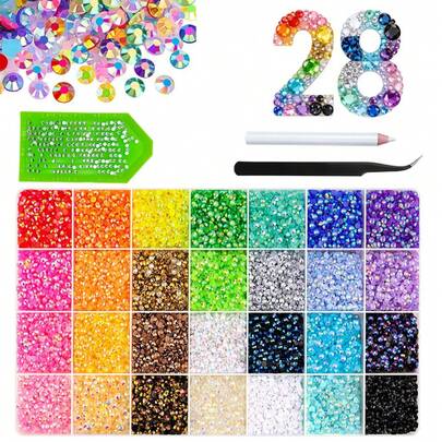 28 Colorful DIY Resin Rhinestone Set, Suitable For Decoration, 3mm Flatback Multi-Color Rhinestones For Diamond Painting And Nail Art