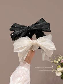 2pcs Mesh Bow Banana Hair Clips, Secure High Ponytail Holders - Multicolor - View 5