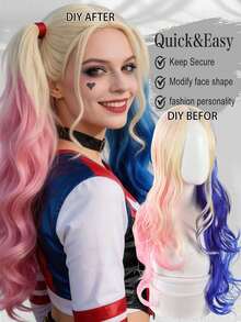 Tóc giả dài xoăn màu hồng và xanh dương dành cho nữ - Thích hợp cho cosplay và tiệc Halloween - Tóc giả sợi tổng hợp - Nhiều màu - Xem 6