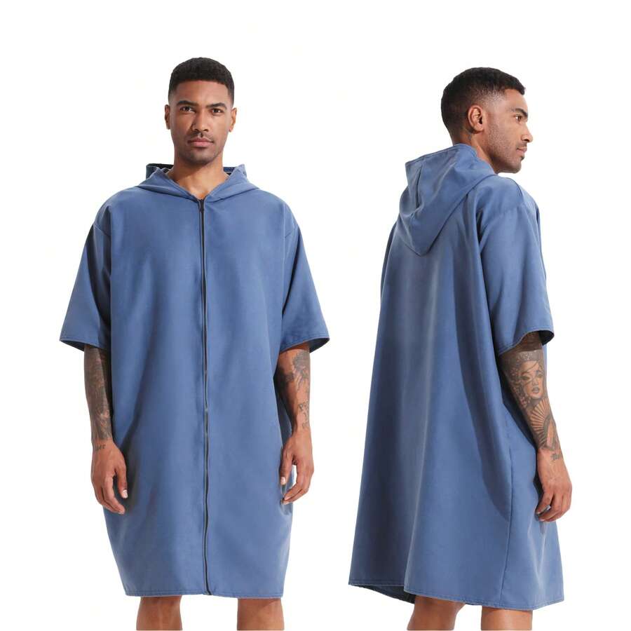 Pahajim Changing Robe With Hood Poncho Towel Adult Quick Dry Microfibre Dry Robe With Zip Oversized For Swim, Surf, Swimming, Beach - Dark Blue - View 1