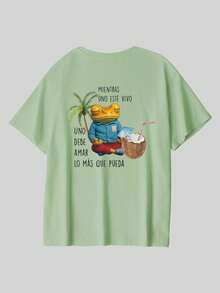 Herren Sommer- und Herbst-Baumwoll-T-Shirt mit Frosch-Muster, geeignet für den Alltag, Streetwear, Urlaub, Lässig und Sport - hellgrün - Übersicht 4