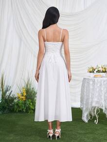 Đầm trắng thanh lịch, dây mảnh, dài ngang gối, không tay, dáng chữ A, đính ren, gợi cảm, thích hợp cho tiệc tùng hoặc mặc thường ngày, mùa hè. - trắng - Xem 2