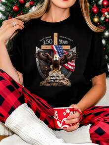 USA 250th Anniversary T-Shirt - Faith Freedom Legacy 1776 2026 Retro Design, Vintage History Shirt With 250 Years Of Independence Print, Machine Washable Suitable For - Casual Wear & Historical Events - màu đen - Xem 1
