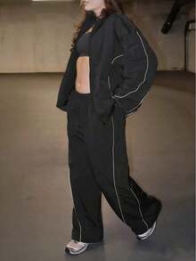 Women's Casual Sports Tracksuit, Zip-Up Jacket And Pants Set For Running, Outdoor, Hiking, Fitness - 軍綠色 - 查看 9