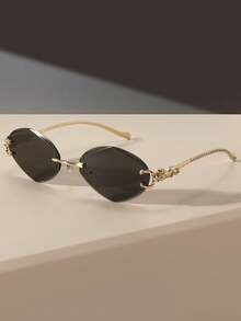 1 pieza Gafas sin marco de moda para mujer, gafas decorativas con montura ovalada, accesorio clásico y versátil para uso diario, sesiones de fotos, regalo - Negro - Ver 1