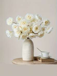 1/3pcs Artificial Reni Flower Bouquet - Artificial Flowers; 5 Flowers Per Stem, European Style Decorative Floral Arrangement Suitable For Home Living Room, Soft & Lifelike Petals, Elegant & Romantic Style, High-Quality Silk Material, Ideal For Autumn/Winter Decor - White - View 2