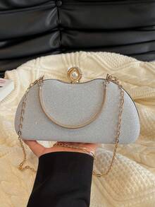 Shiny Handbag, Elegant Clutch Purse With Metal Chain Strap, Women's Gift Suitable For Party, Date, Banquet, Matching Various Dresses - Silver - View 9