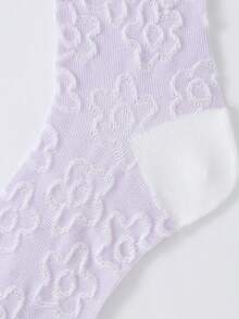 Annil [7A Kháng khuẩn] Bộ 5 đôi tất thể thao không đường may dành cho học sinh, bé trai và bé gái, có lỗ tai, dài đến giữa bắp chân. - Sự kết hợp 01 (Trắng + Hồng + Tím) - Xem 4