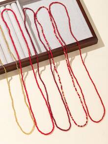 1 pieza Cadena/Pulsera/Cadena para el Body bohemia de cuentas de semilla de 5 colores en combinación aleatoria, moda para mujeres - Cadena elástica en la cintura. - Ver 5