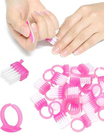 10pcs/Set Pink Nail Brush Rings, Mini Finger Nail Cleaning Brushes, Portable Nail Care Cleaning Tool Kit
