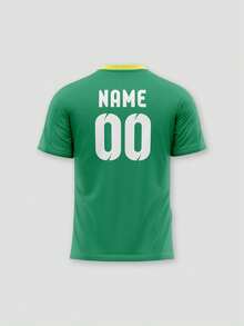 1pc Customized 2026 Soccer (Football) Team Jersey, Made Of Yellow And Green Fabric. Customized Team Uniform. Design Features Include Patterns And Letters. Player Number And Name Can Be Personalized. This Soccer Jersey Is Perfect As A Gift For Watching Matches, Father's Day, Or Wearing During Celebrations. Very Exciting! Sports - Green - View 4